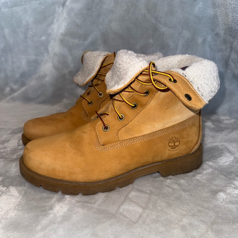 Timberland Nubuck Mid Waterproof Fold Down Round Toe Lace Up Boots Size 9.5